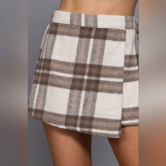 Active Basic Dresses & Skirts - NWT Active Basic Plaid Front Wrap Wool Short